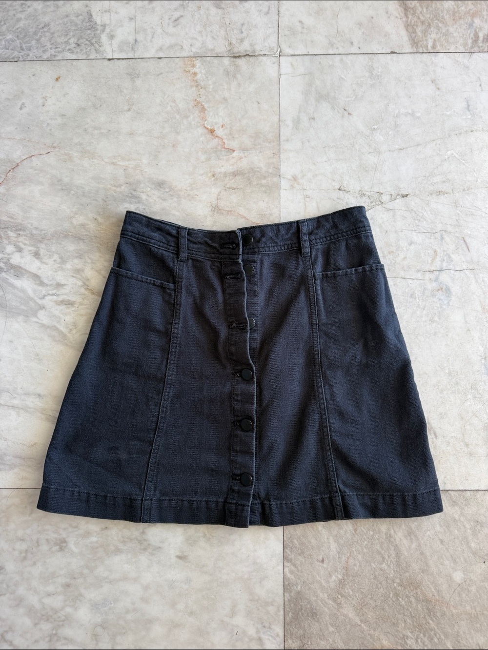 Vintage H&M Black Denim Mini Skirt | 100% Cotton | Button Front